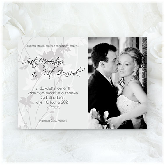 Černobílé svatební oznámení s fotkou  SF128
