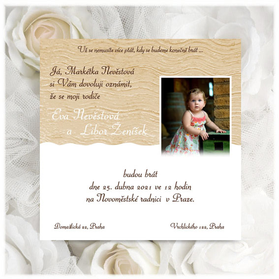 Jednoduché svatební oznámení s fotografií dítěte SD20