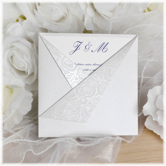 Pocket Wedding Invitations Pearl White with Roses