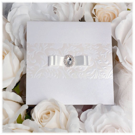 Wedding Invitations with buckle and double ribbon bow