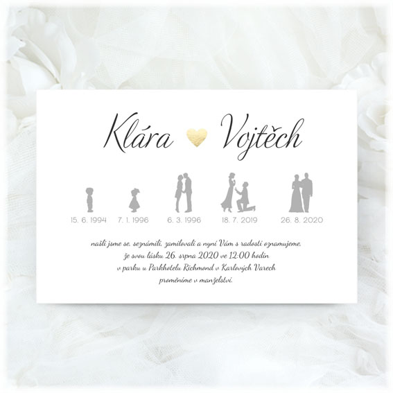 Wedding invitation with timeline and golden heart
