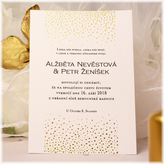  Wedding invitation with gold embossing hearts