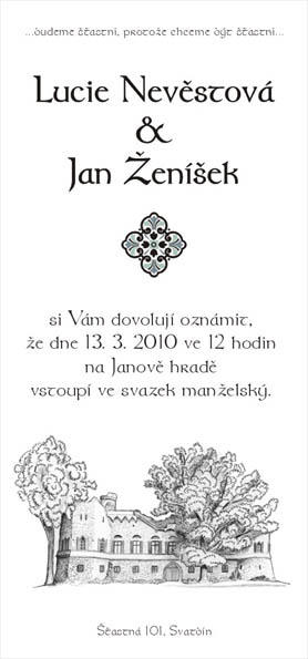 Svatební oznámení Janův hrad Svatební oznámení Janův hrad
