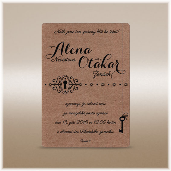 Svatební oznámení s motivem klíče a zámku SK184